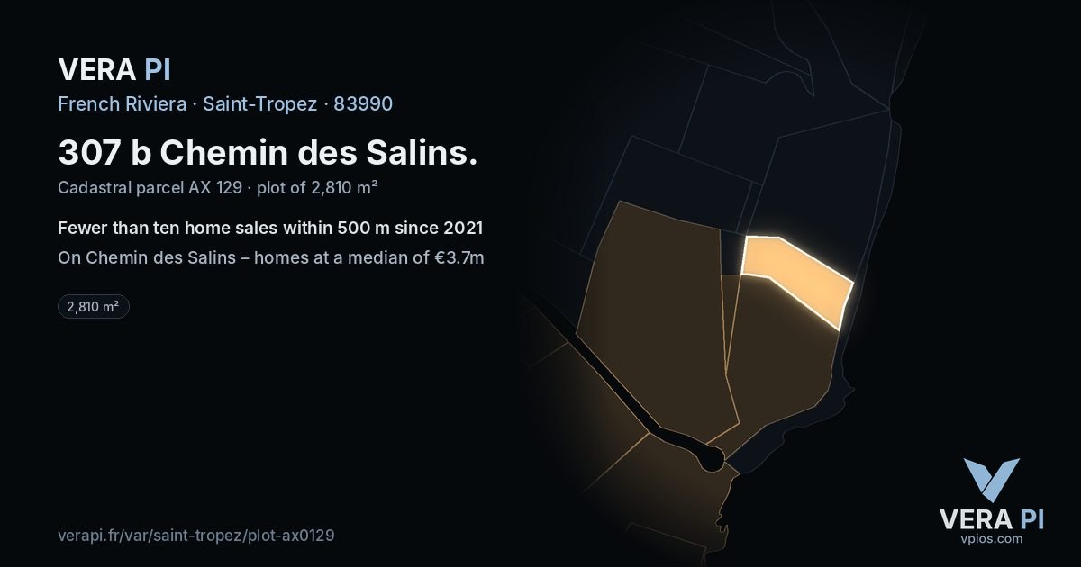 307 b Chemin des Salins, Saint-Tropez at night – the plot lit, the parcels around coloured by the prices near them