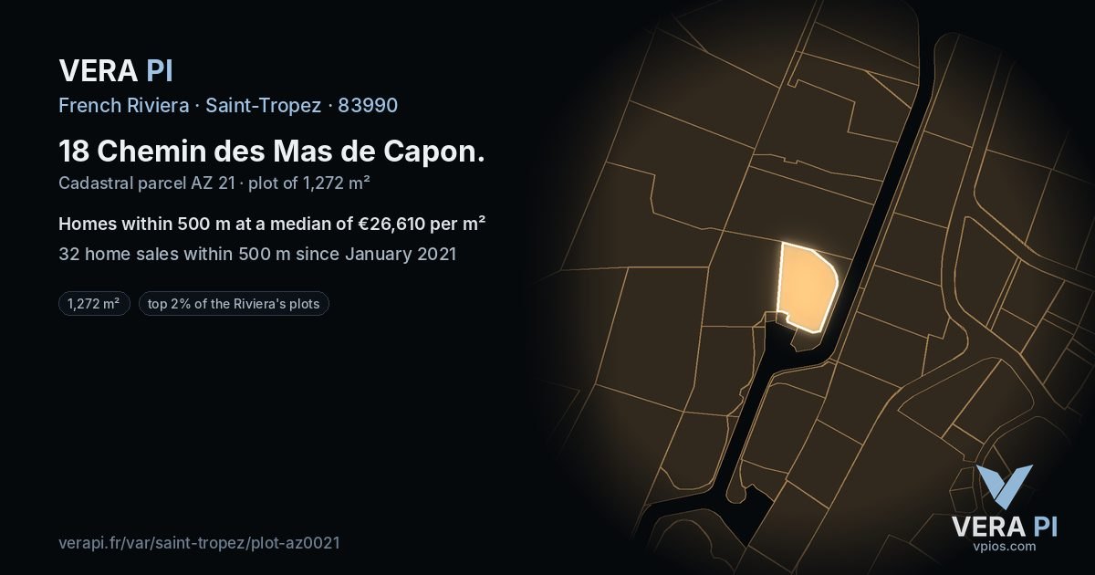 18 Chemin des Mas de Capon, Saint-Tropez at night – the plot lit, the parcels around coloured by the prices near them