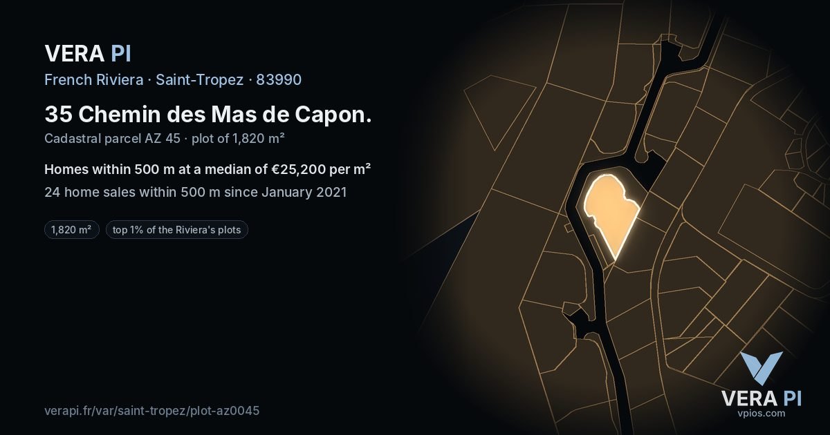 35 Chemin des Mas de Capon, Saint-Tropez at night – the plot lit, the parcels around coloured by the prices near them