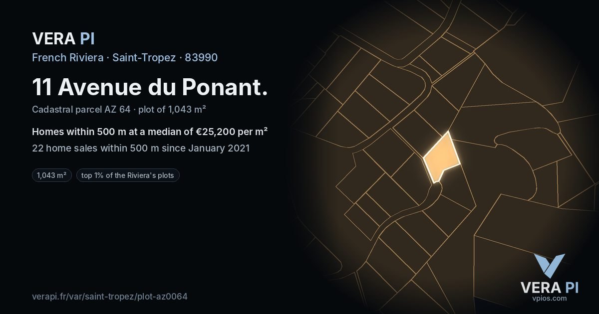11 Avenue du Ponant, Saint-Tropez at night – the plot lit, the parcels around coloured by the prices near them