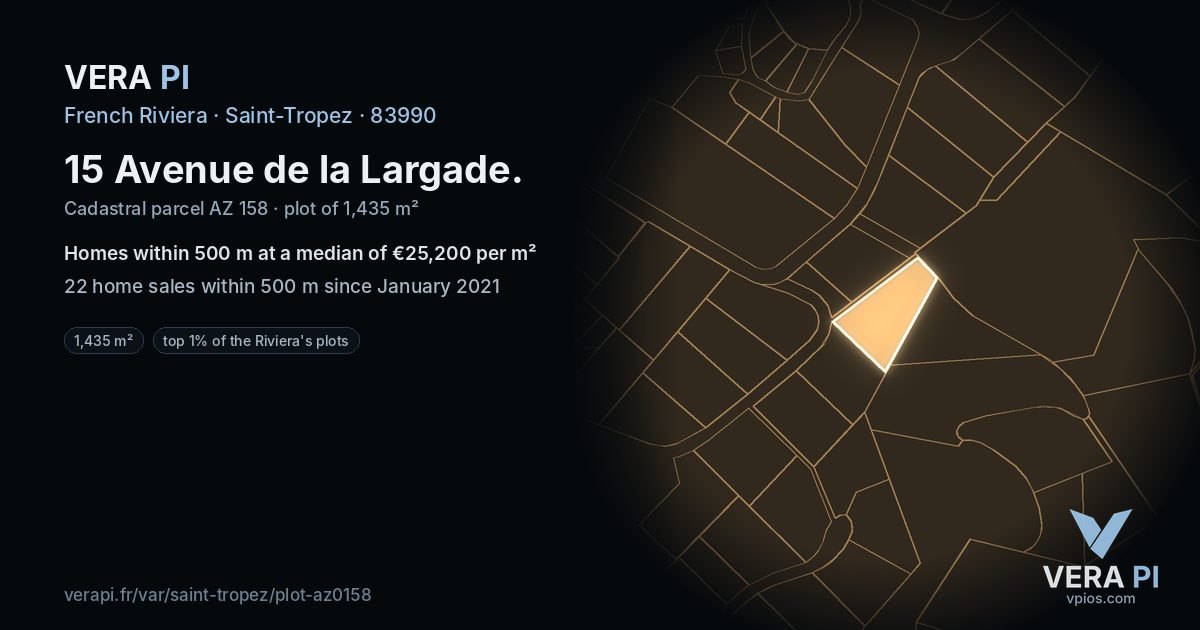 15 Avenue de la Largade, Saint-Tropez at night – the plot lit, the parcels around coloured by the prices near them