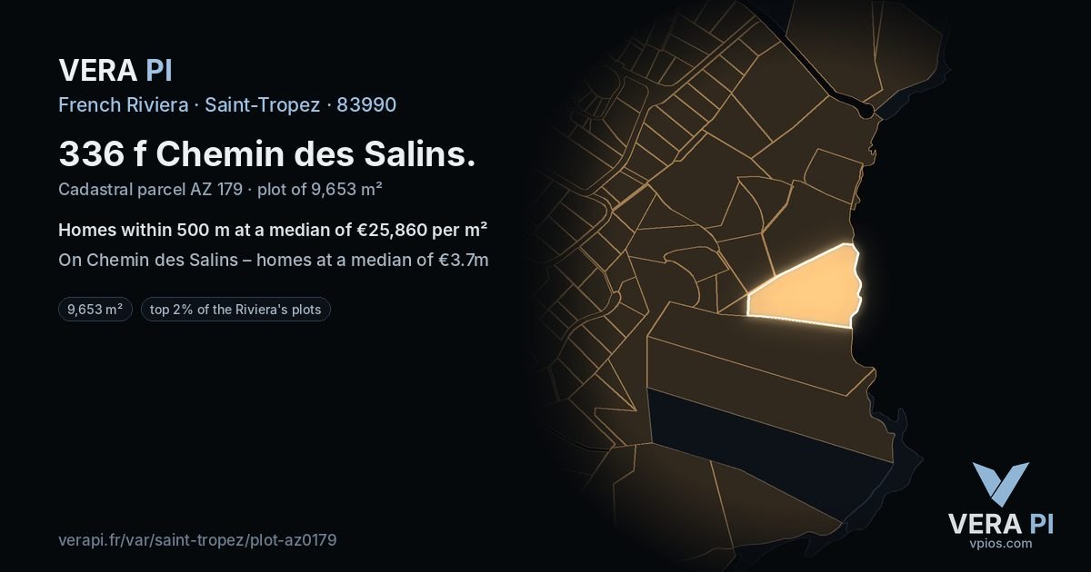 336 f Chemin des Salins, Saint-Tropez at night – the plot lit, the parcels around coloured by the prices near them