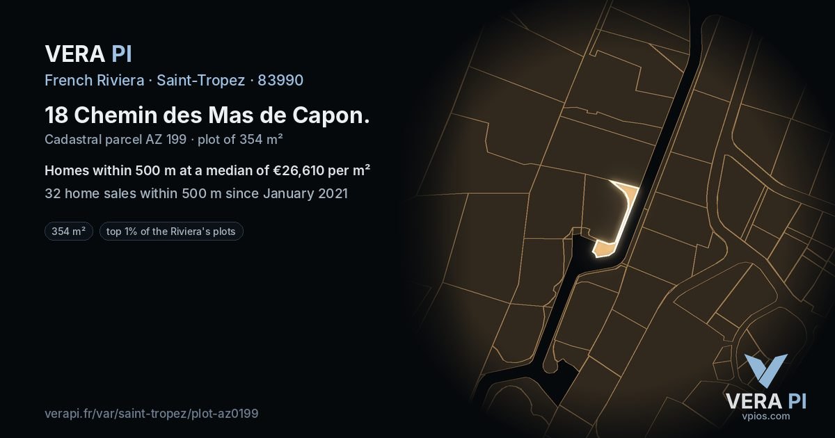 18 Chemin des Mas de Capon, Saint-Tropez at night – the plot lit, the parcels around coloured by the prices near them