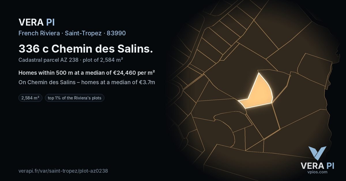336 c Chemin des Salins, Saint-Tropez at night – the plot lit, the parcels around coloured by the prices near them