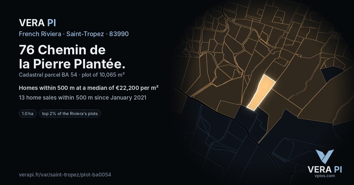 76 Chemin de la Pierre Plantée, Saint-Tropez at night – the plot lit, the parcels around coloured by the prices near them