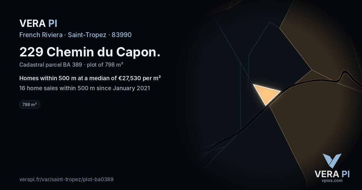 229 Chemin du Capon, Saint-Tropez at night – the plot lit, the parcels around coloured by the prices near them