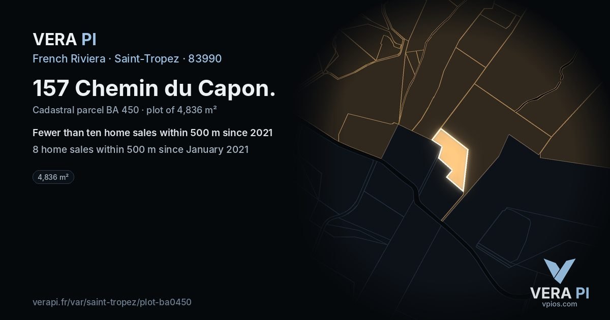 157 Chemin du Capon, Saint-Tropez at night – the plot lit, the parcels around coloured by the prices near them
