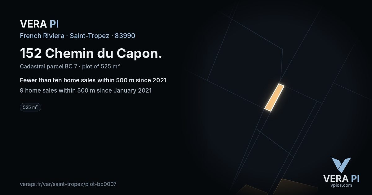 152 Chemin du Capon, Saint-Tropez at night – the plot lit, the parcels around coloured by the prices near them