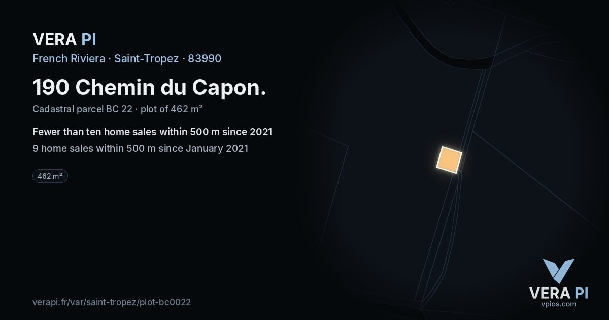 190 Chemin du Capon, Saint-Tropez at night – the plot lit, the parcels around coloured by the prices near them
