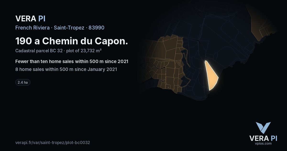 190 a Chemin du Capon, Saint-Tropez at night – the plot lit, the parcels around coloured by the prices near them