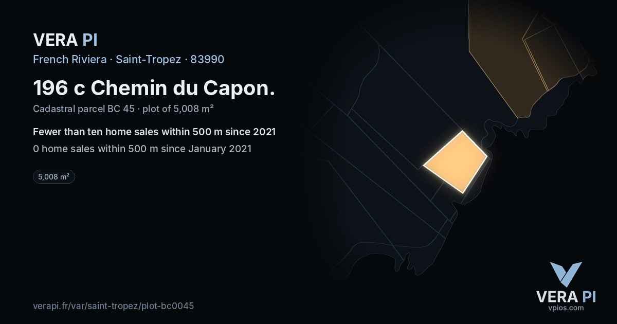 196 c Chemin du Capon, Saint-Tropez at night – the plot lit, the parcels around coloured by the prices near them