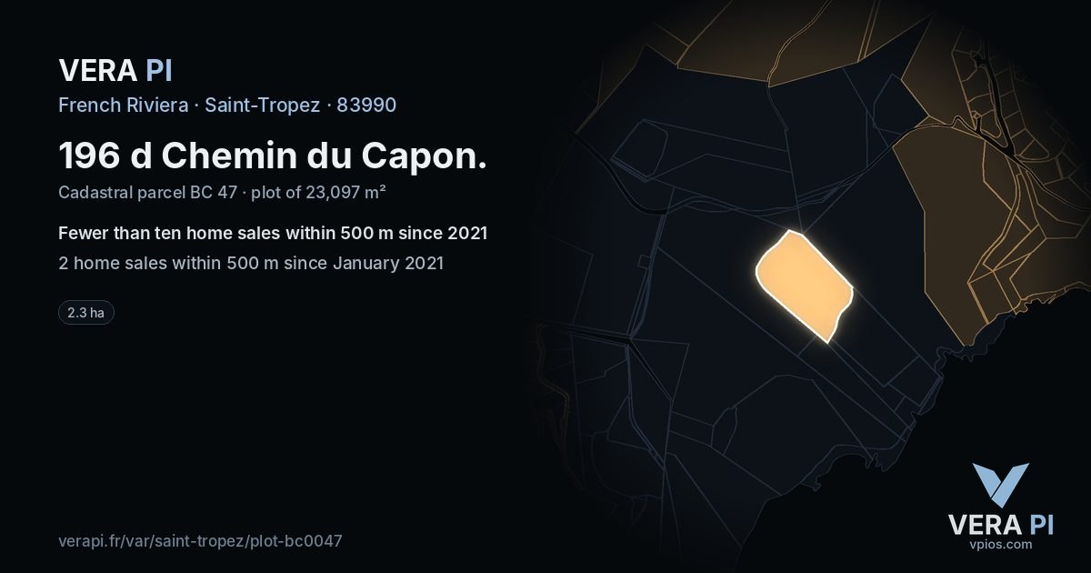 196 d Chemin du Capon, Saint-Tropez at night – the plot lit, the parcels around coloured by the prices near them