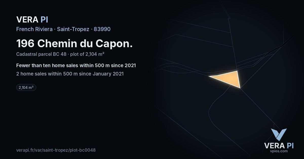196 Chemin du Capon, Saint-Tropez at night – the plot lit, the parcels around coloured by the prices near them