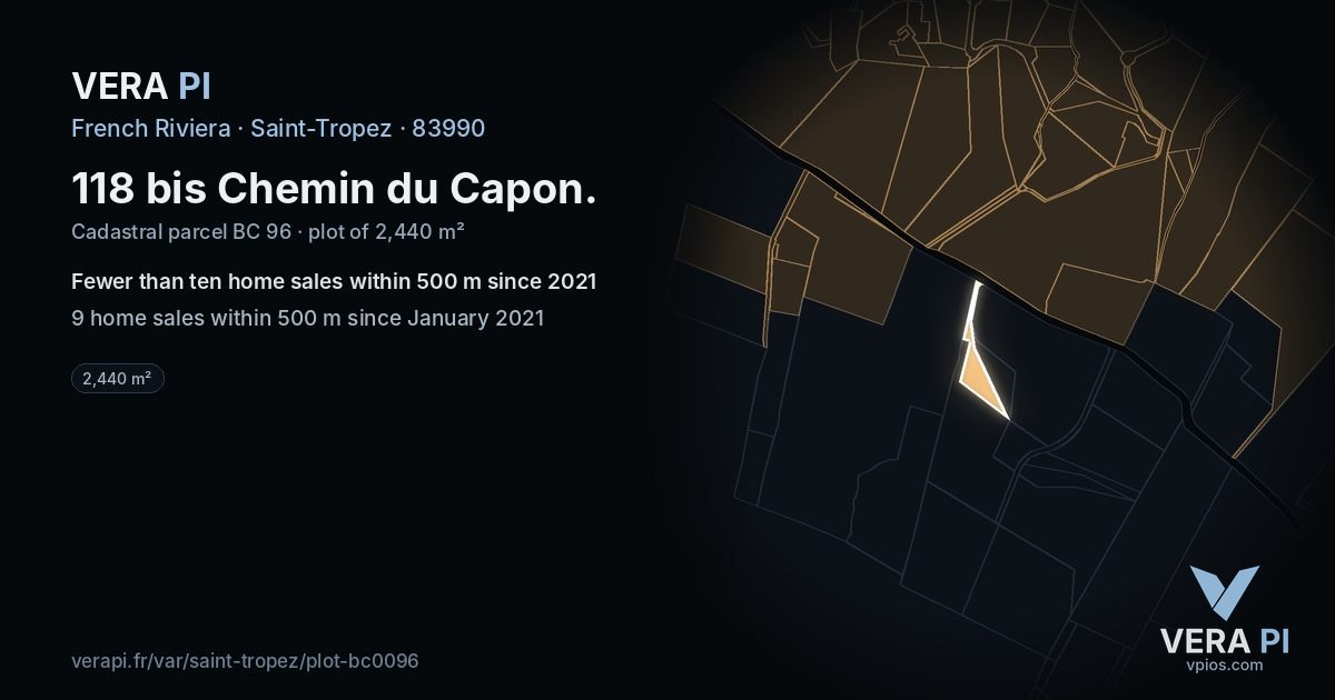 118 bis Chemin du Capon, Saint-Tropez at night – the plot lit, the parcels around coloured by the prices near them