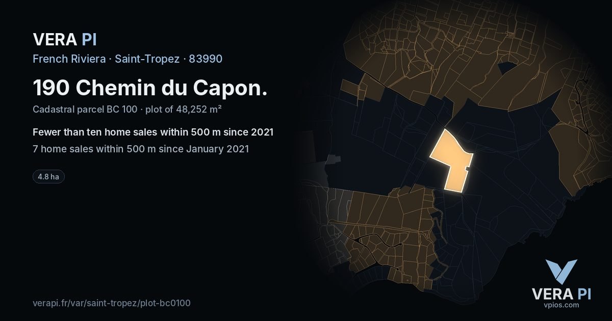 190 Chemin du Capon, Saint-Tropez at night – the plot lit, the parcels around coloured by the prices near them