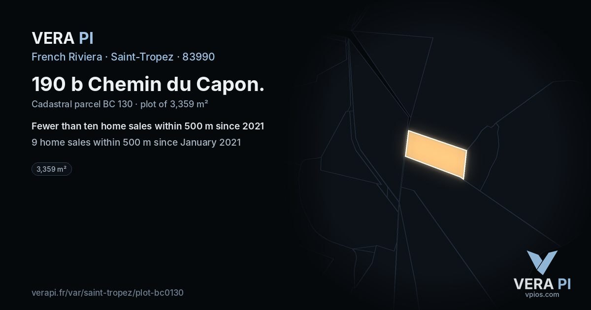 190 b Chemin du Capon, Saint-Tropez at night – the plot lit, the parcels around coloured by the prices near them