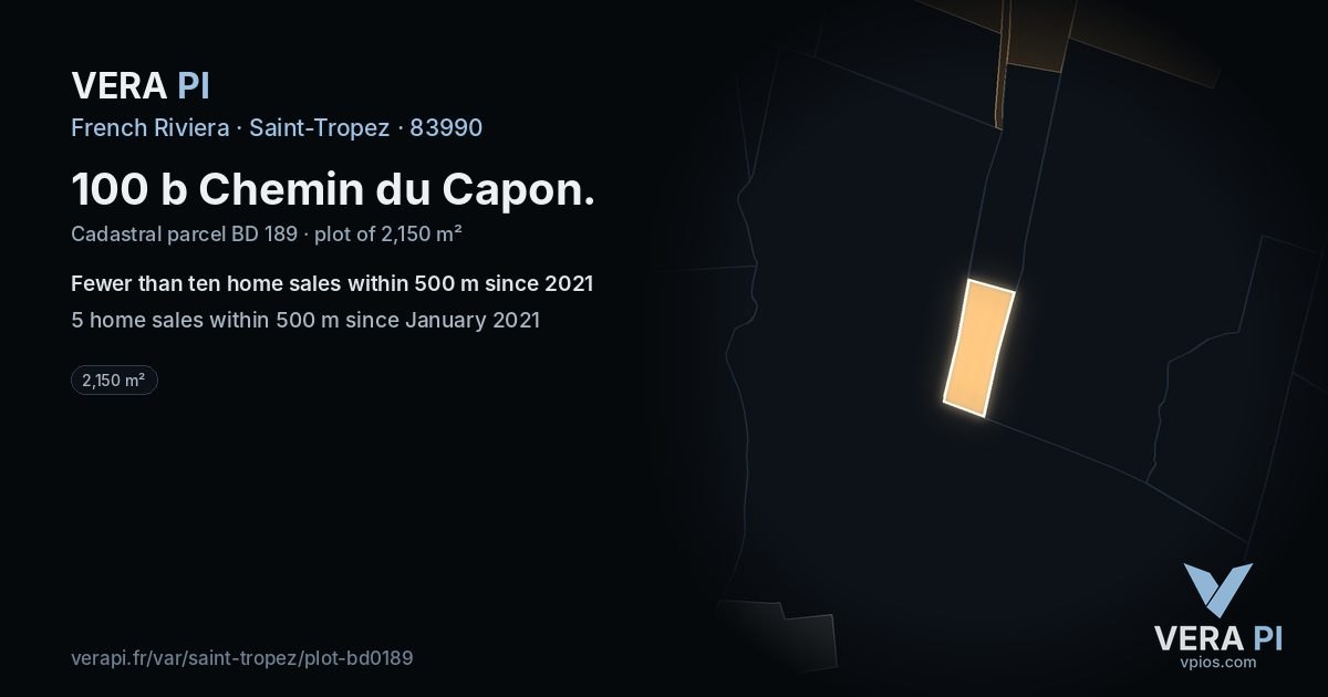 100 b Chemin du Capon, Saint-Tropez at night – the plot lit, the parcels around coloured by the prices near them