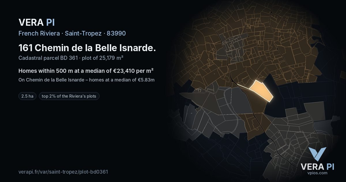161 Chemin de la Belle Isnarde, Saint-Tropez at night – the plot lit, the parcels around coloured by the prices near them