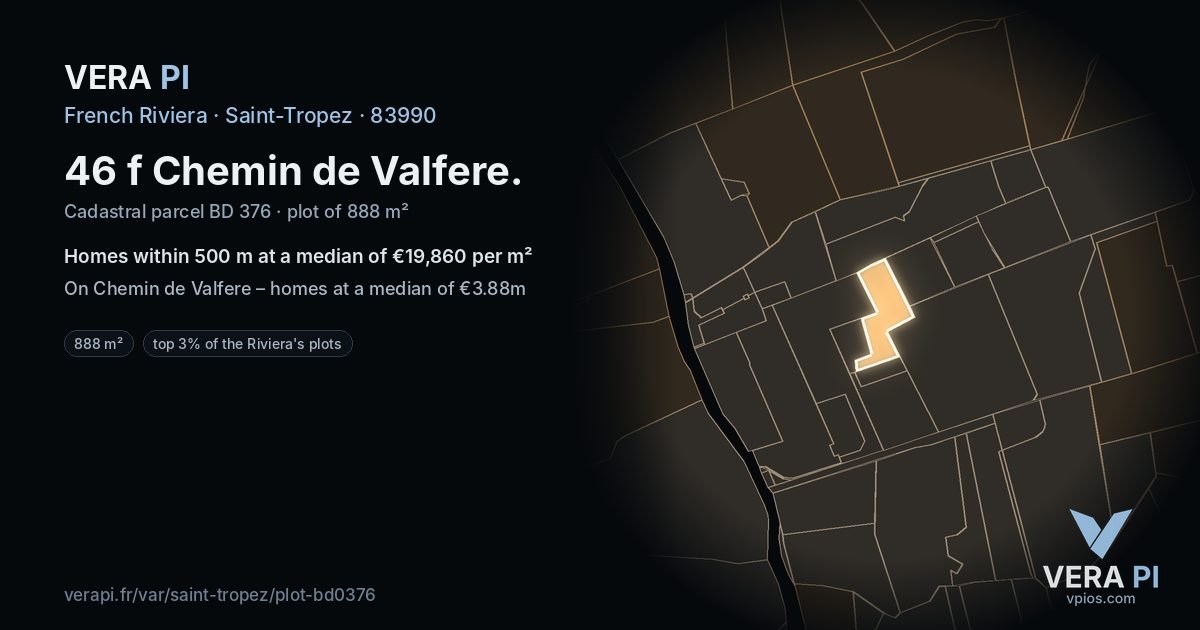 46 f Chemin de Valfere, Saint-Tropez at night – the plot lit, the parcels around coloured by the prices near them