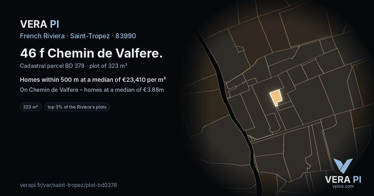 46 f Chemin de Valfere, Saint-Tropez at night – the plot lit, the parcels around coloured by the prices near them