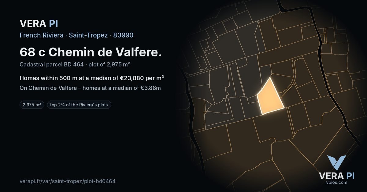 68 c Chemin de Valfere, Saint-Tropez at night – the plot lit, the parcels around coloured by the prices near them