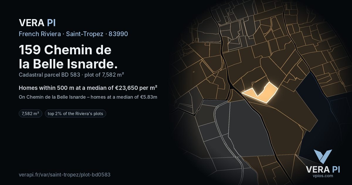 159 Chemin de la Belle Isnarde, Saint-Tropez at night – the plot lit, the parcels around coloured by the prices near them
