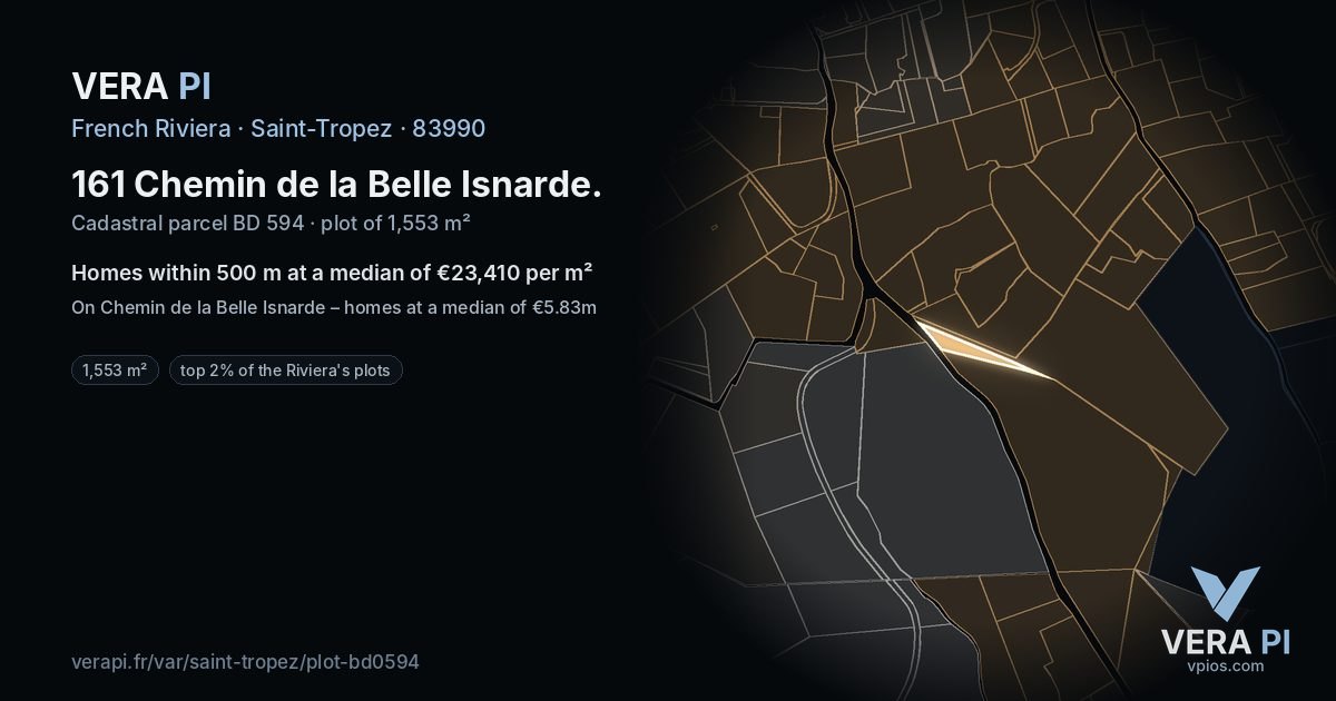161 Chemin de la Belle Isnarde, Saint-Tropez at night – the plot lit, the parcels around coloured by the prices near them