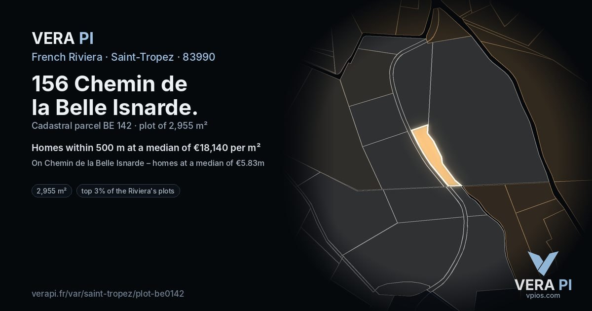 156 Chemin de la Belle Isnarde, Saint-Tropez at night – the plot lit, the parcels around coloured by the prices near them