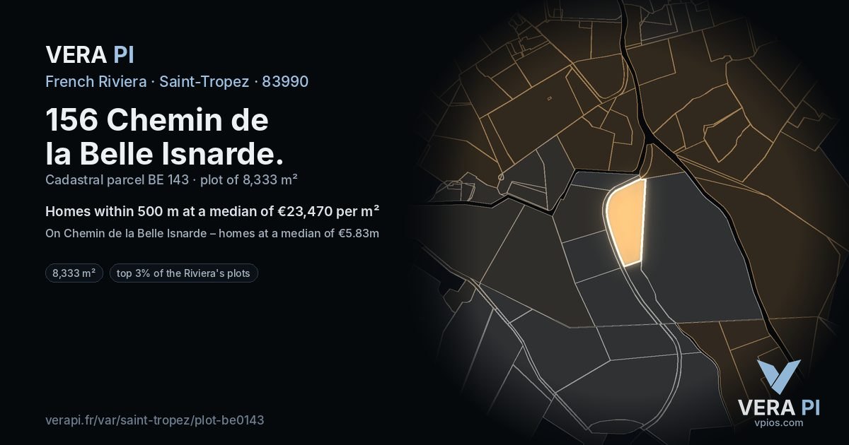 156 Chemin de la Belle Isnarde, Saint-Tropez at night – the plot lit, the parcels around coloured by the prices near them