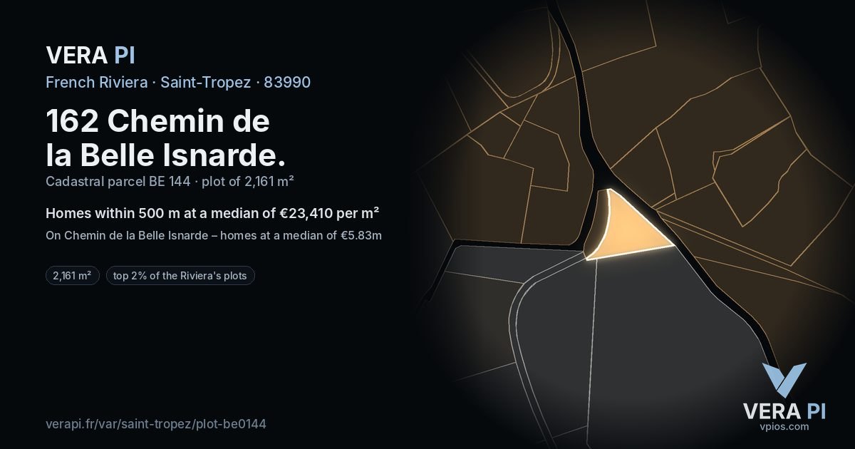 162 Chemin de la Belle Isnarde, Saint-Tropez at night – the plot lit, the parcels around coloured by the prices near them