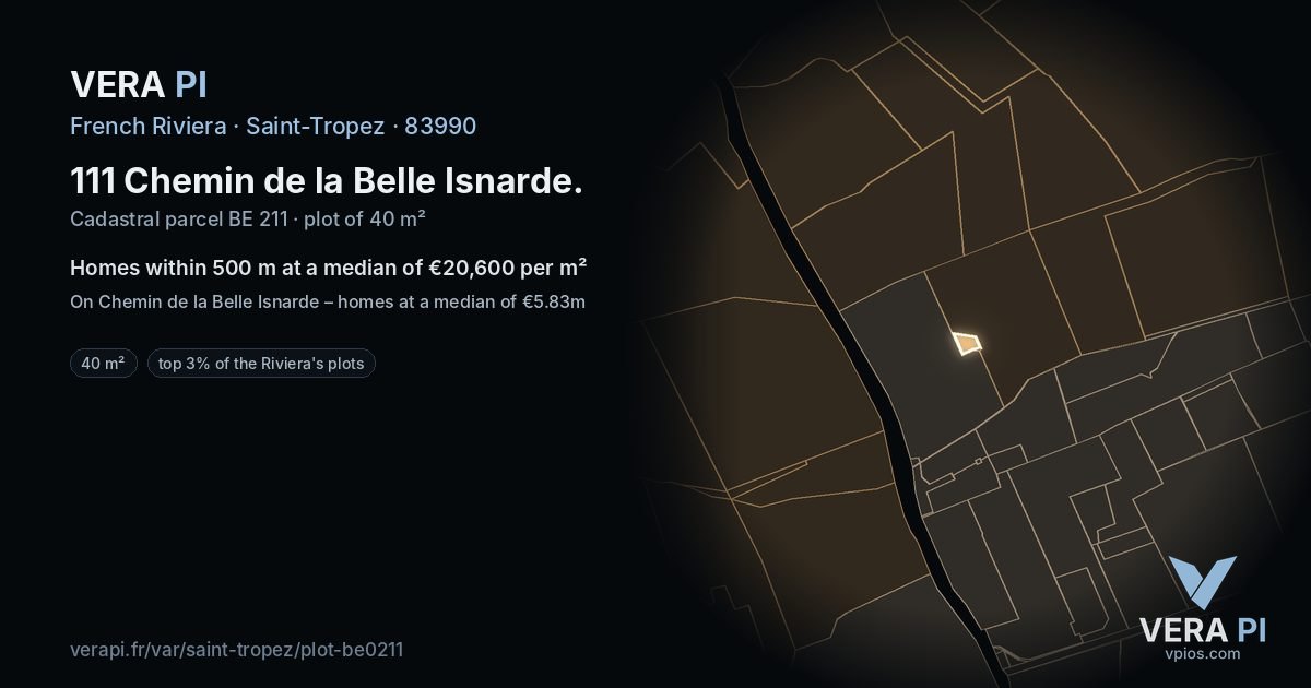 111 Chemin de la Belle Isnarde, Saint-Tropez at night – the plot lit, the parcels around coloured by the prices near them