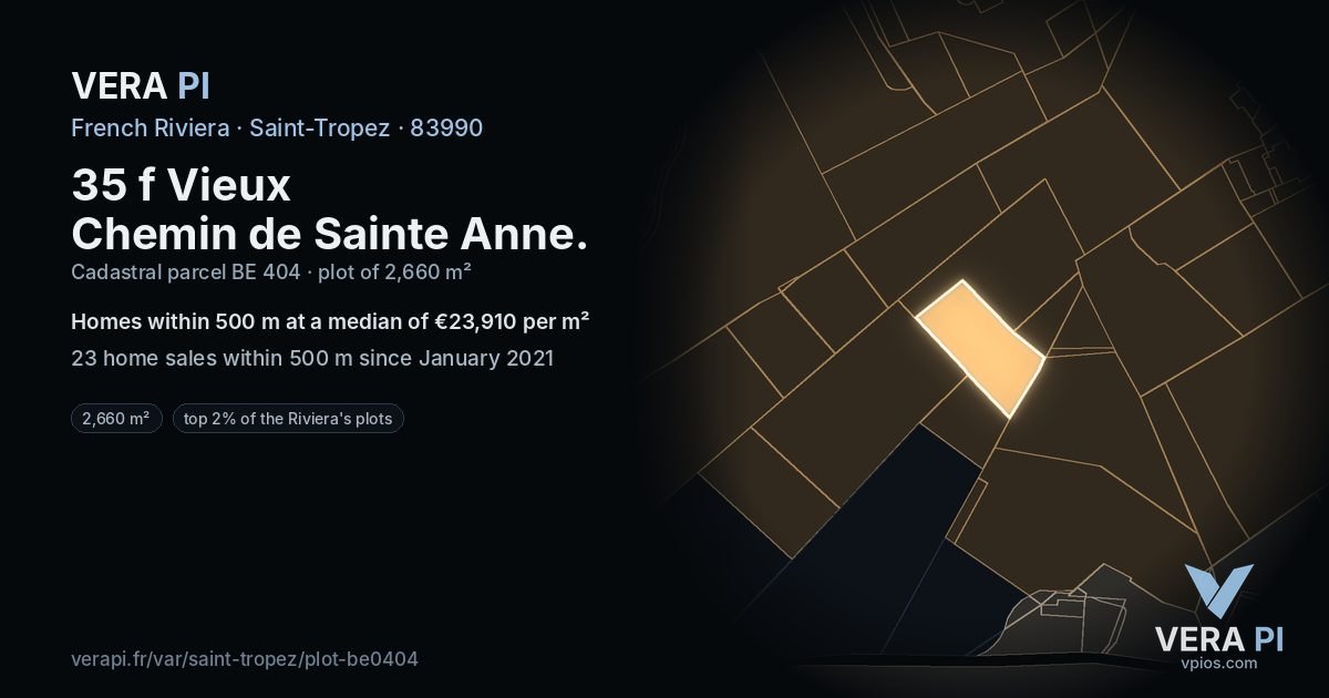 35 f Vieux Chemin de Sainte Anne, Saint-Tropez at night – the plot lit, the parcels around coloured by the prices near them
