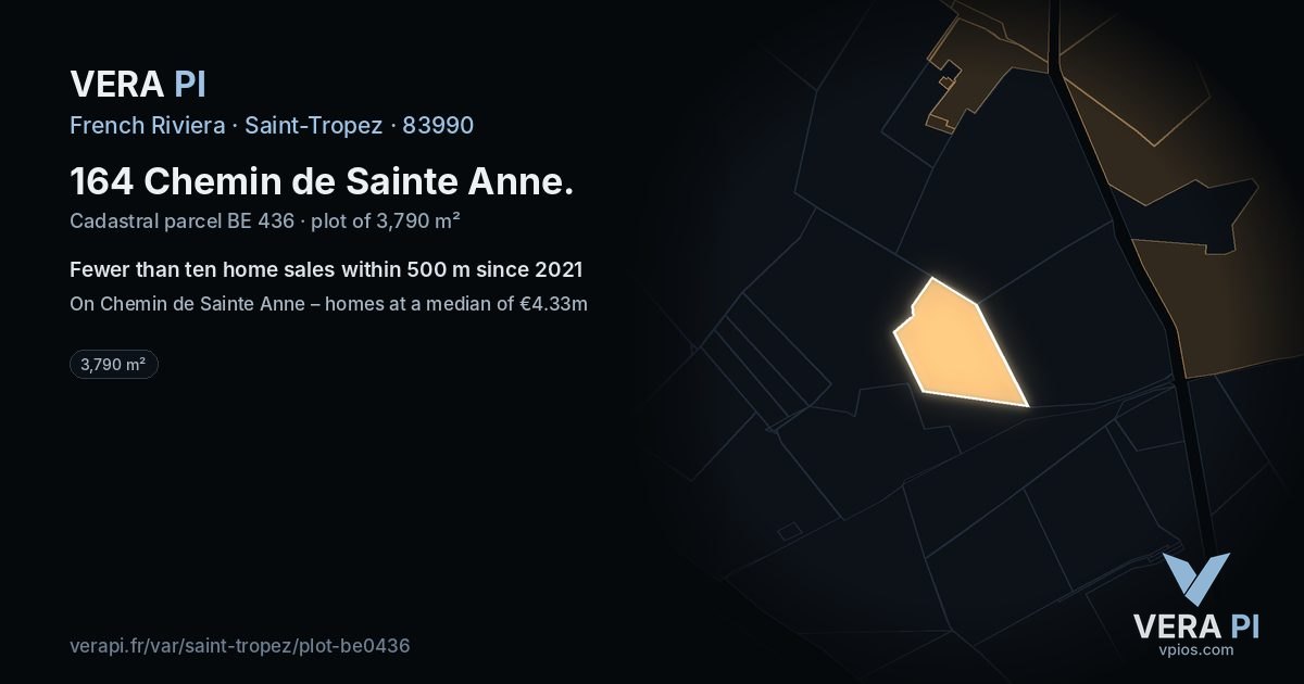 164 Chemin de Sainte Anne, Saint-Tropez at night – the plot lit, the parcels around coloured by the prices near them