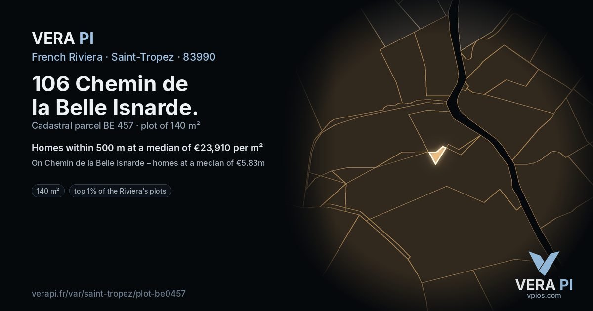 106 Chemin de la Belle Isnarde, Saint-Tropez at night – the plot lit, the parcels around coloured by the prices near them