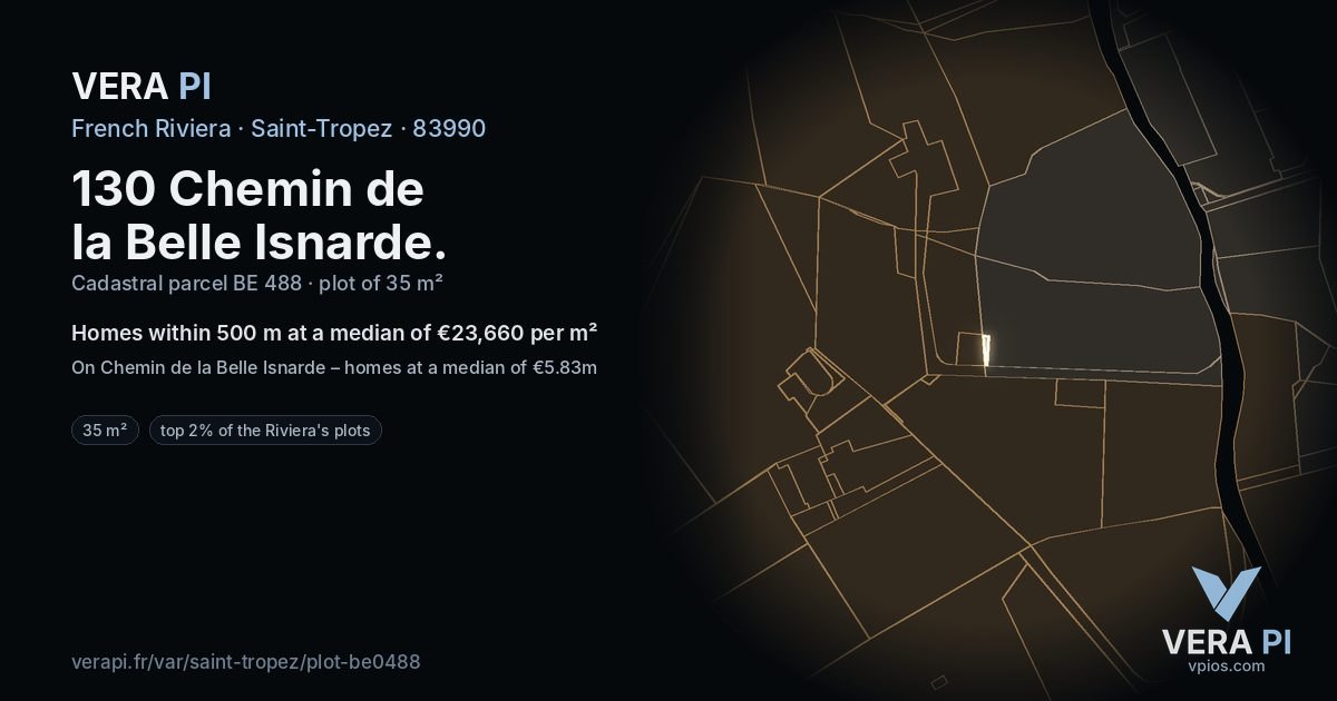 130 Chemin de la Belle Isnarde, Saint-Tropez at night – the plot lit, the parcels around coloured by the prices near them