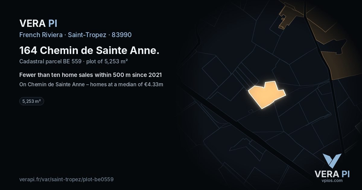 164 Chemin de Sainte Anne, Saint-Tropez at night – the plot lit, the parcels around coloured by the prices near them