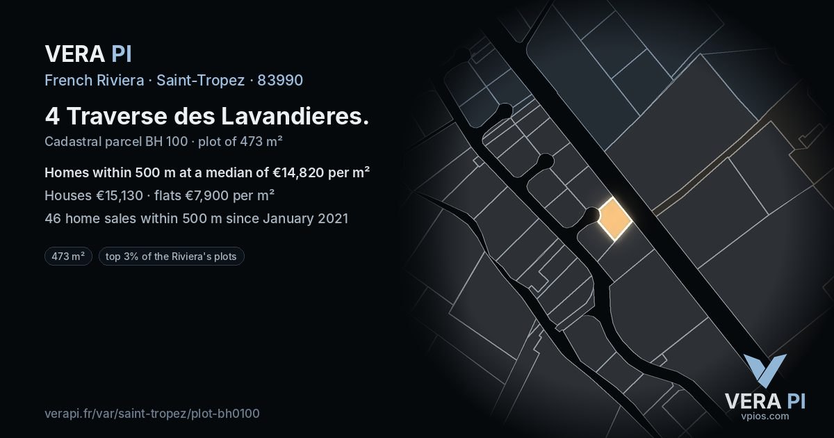 4 Traverse des Lavandieres, Saint-Tropez at night – the plot lit, the parcels around coloured by the prices near them