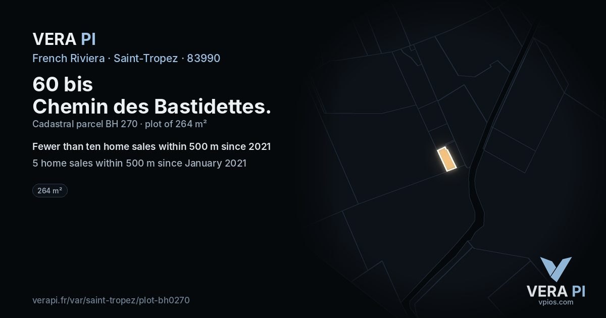 60 bis Chemin des Bastidettes, Saint-Tropez at night – the plot lit, the parcels around coloured by the prices near them