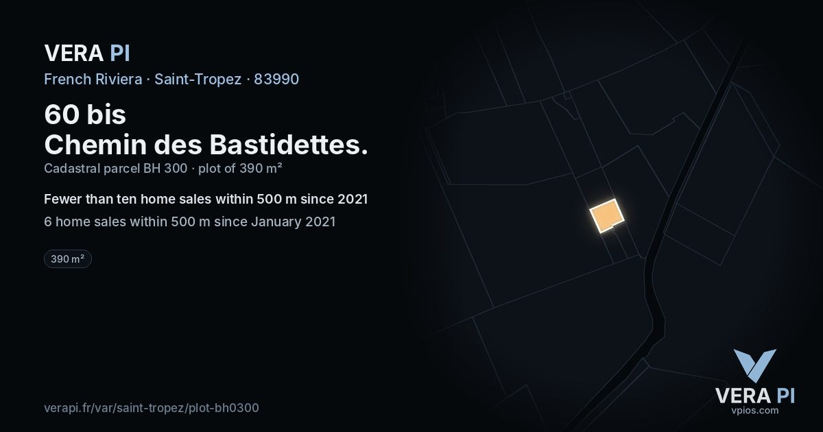 60 bis Chemin des Bastidettes, Saint-Tropez at night – the plot lit, the parcels around coloured by the prices near them