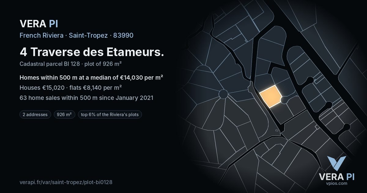 4 Traverse des Etameurs, Saint-Tropez at night – the plot lit, the parcels around coloured by the prices near them