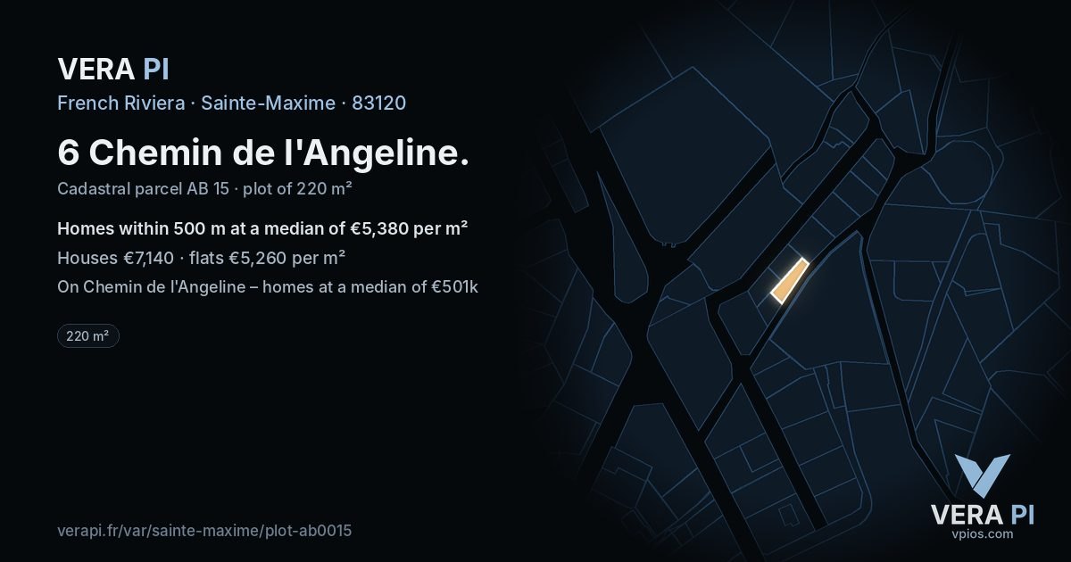 6 Chemin de l'Angeline, Sainte-Maxime at night – the plot lit, the parcels around coloured by the prices near them