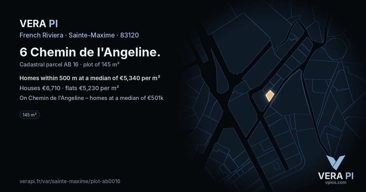 6 Chemin de l'Angeline, Sainte-Maxime at night – the plot lit, the parcels around coloured by the prices near them