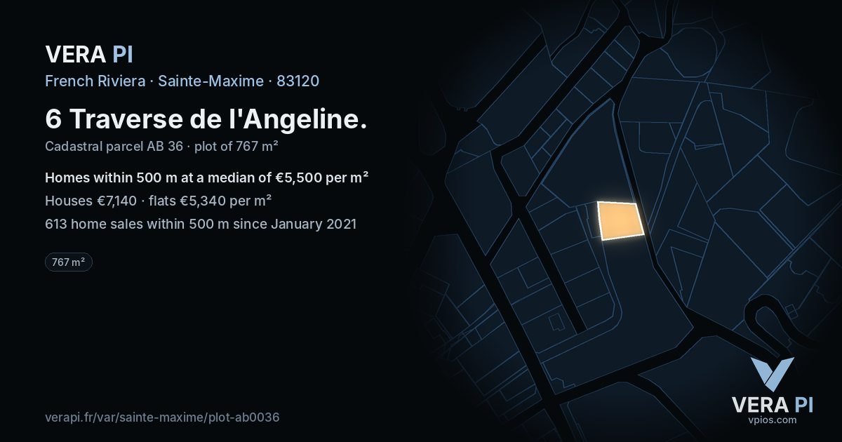 6 Traverse de l'Angeline, Sainte-Maxime at night – the plot lit, the parcels around coloured by the prices near them