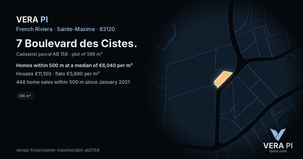 7 Boulevard des Cistes, Sainte-Maxime at night – the plot lit, the parcels around coloured by the prices near them