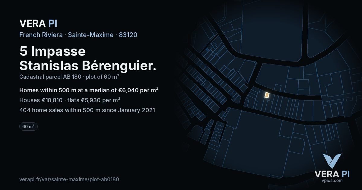5 Impasse Stanislas Bérenguier, Sainte-Maxime at night – the plot lit, the parcels around coloured by the prices near them