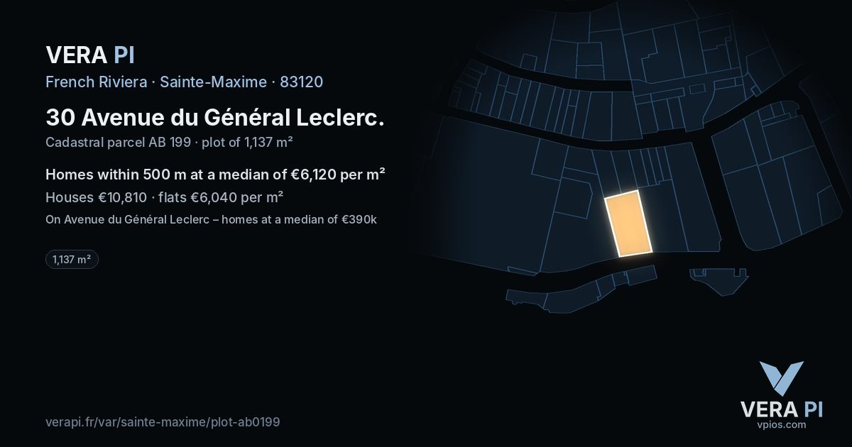 30 Avenue du Général Leclerc, Sainte-Maxime at night – the plot lit, the parcels around coloured by the prices near them