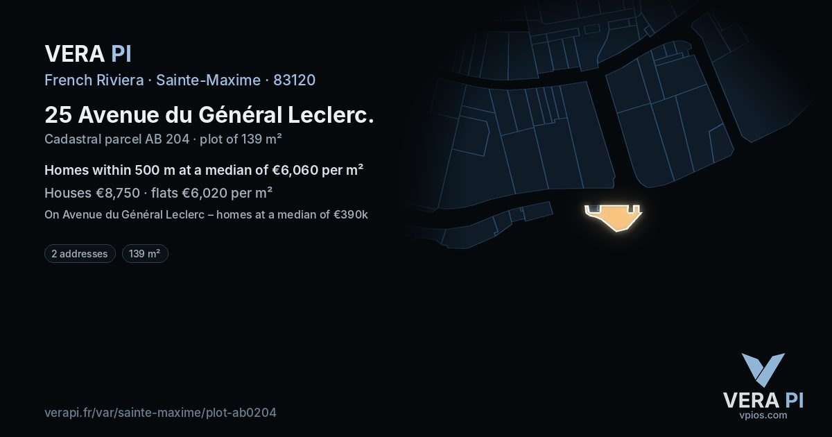 25 Avenue du Général Leclerc, Sainte-Maxime at night – the plot lit, the parcels around coloured by the prices near them