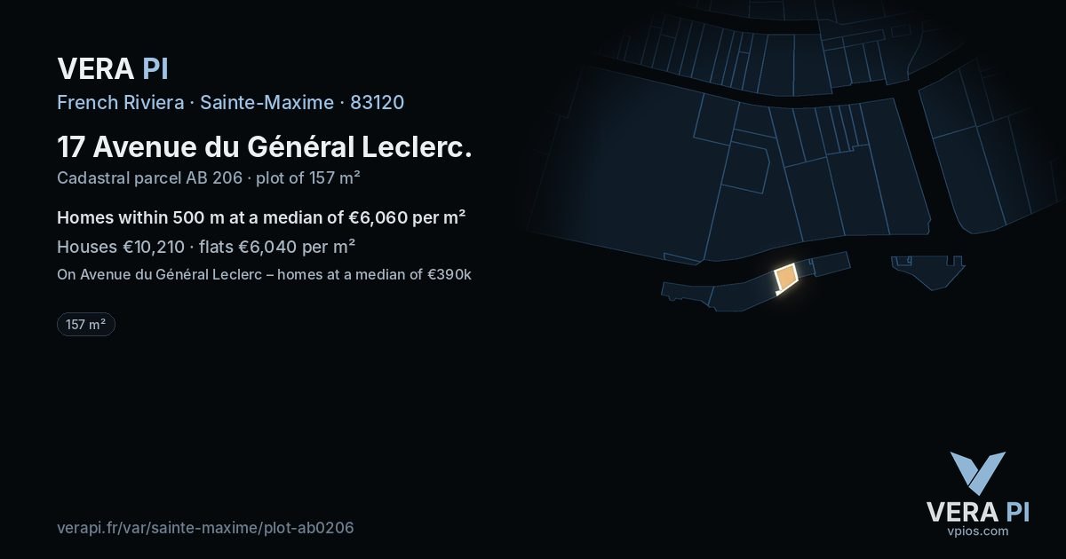 17 Avenue du Général Leclerc, Sainte-Maxime at night – the plot lit, the parcels around coloured by the prices near them