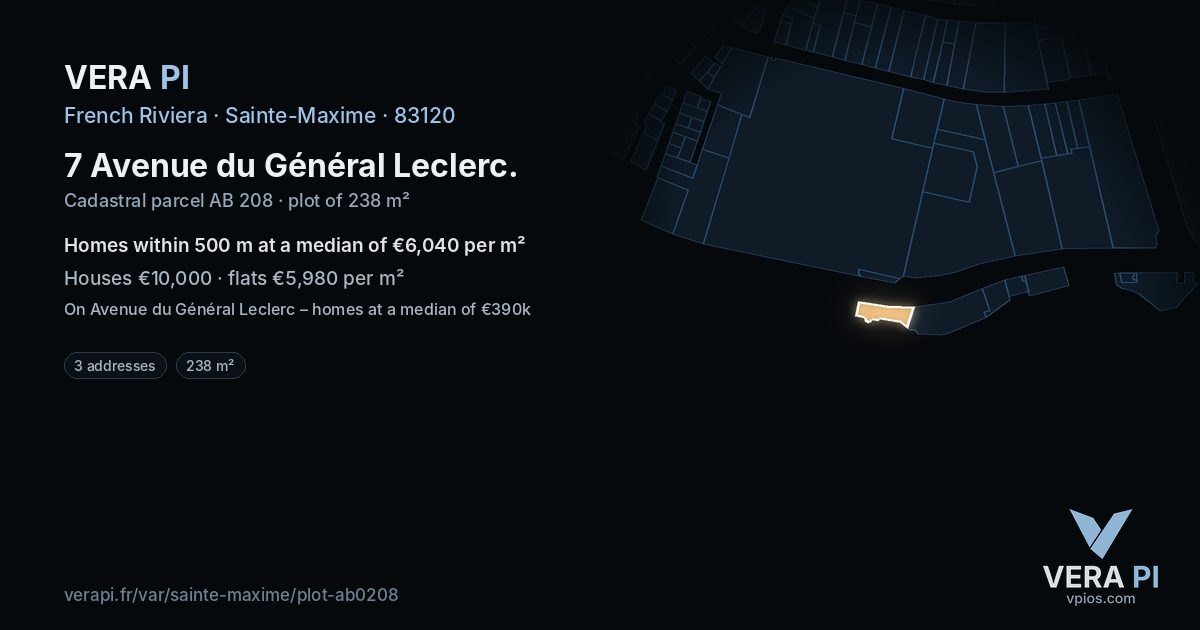 7 Avenue du Général Leclerc, Sainte-Maxime at night – the plot lit, the parcels around coloured by the prices near them