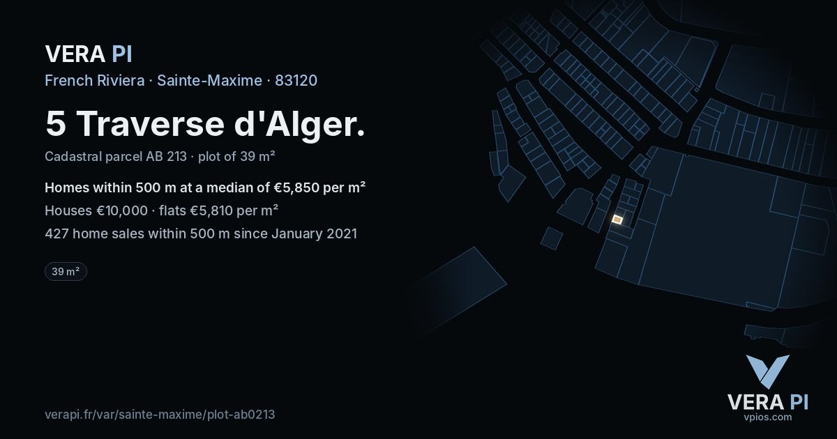 5 Traverse d'Alger, Sainte-Maxime at night – the plot lit, the parcels around coloured by the prices near them